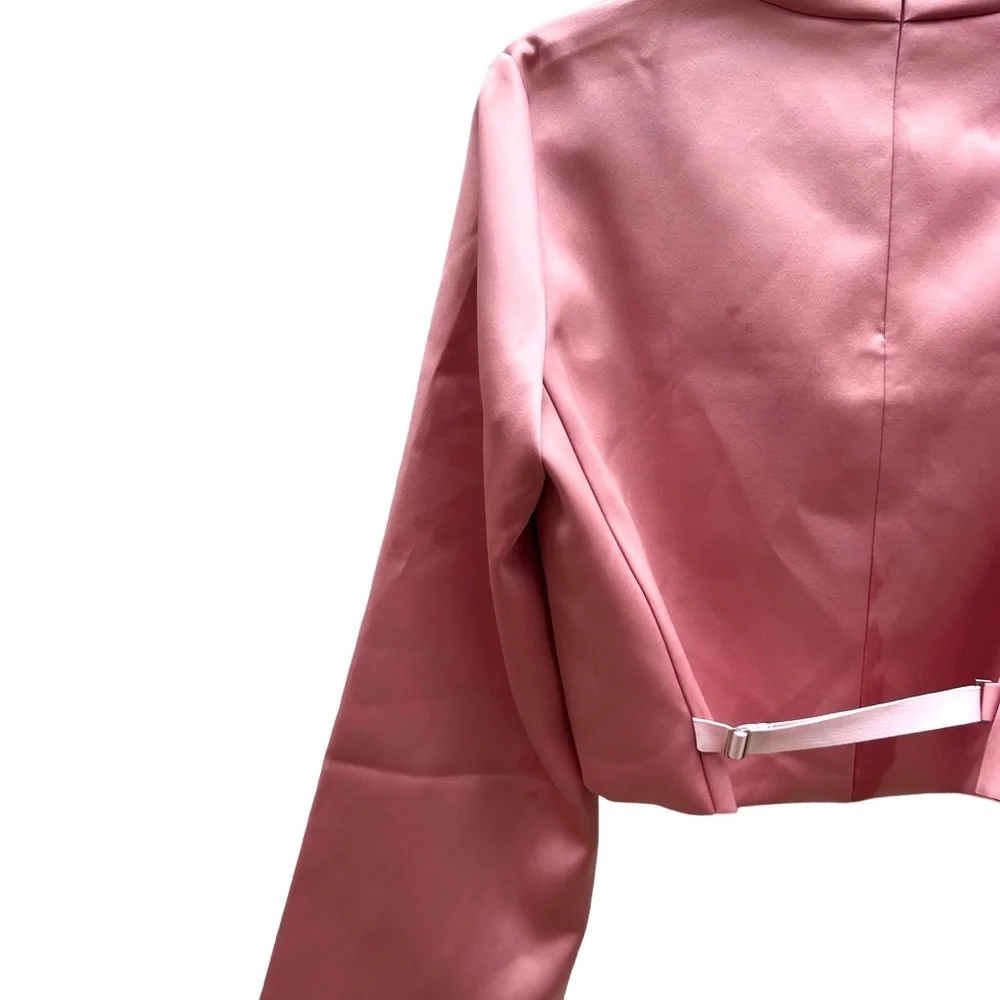 NWT Archival Tibi Fall 2018 Bonded Satin Funnel Neck Crop Top Dusty Pink Rose 4